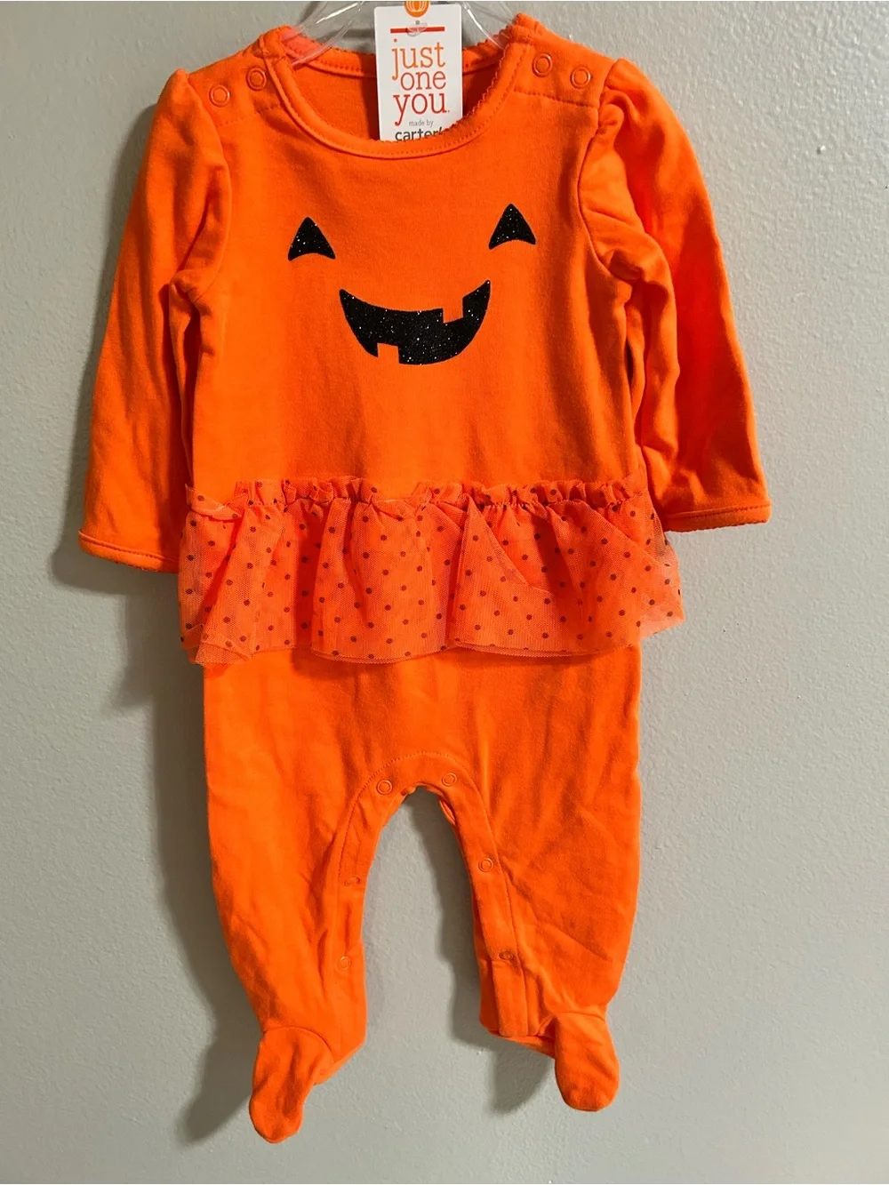 Carter's Bright Orange Pumpkin Ruffle Footed One-Piece